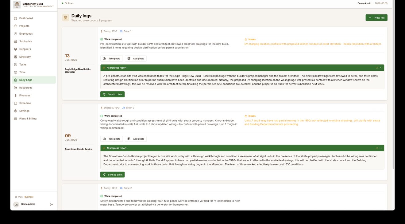 AI-written daily progress report ready to send to the client