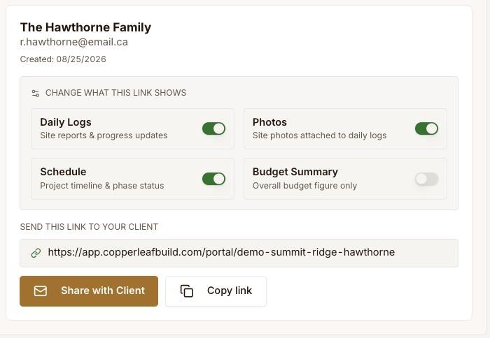 Client portal settings: choose what each client sees and share a secure link