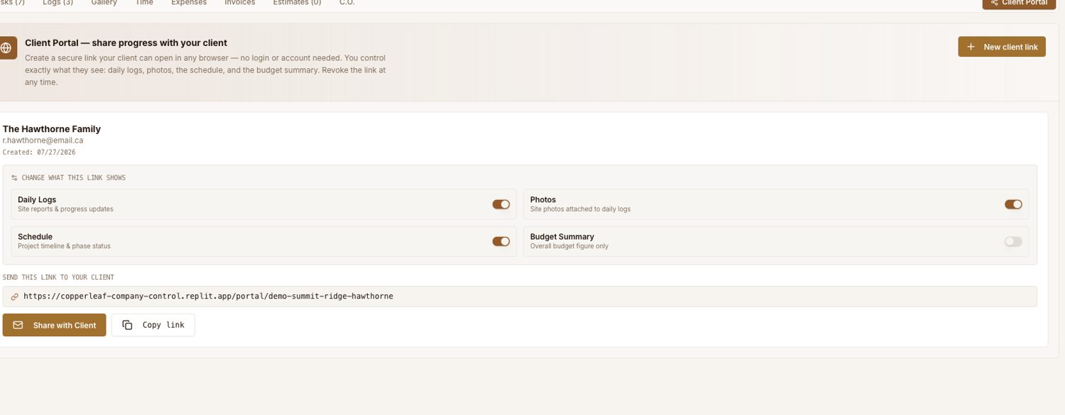 Client portal settings: choose what each client sees and share a secure link