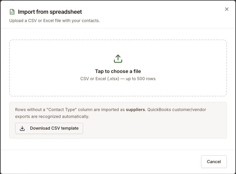 Import contacts from a CSV or Excel spreadsheet in Copperleaf Build