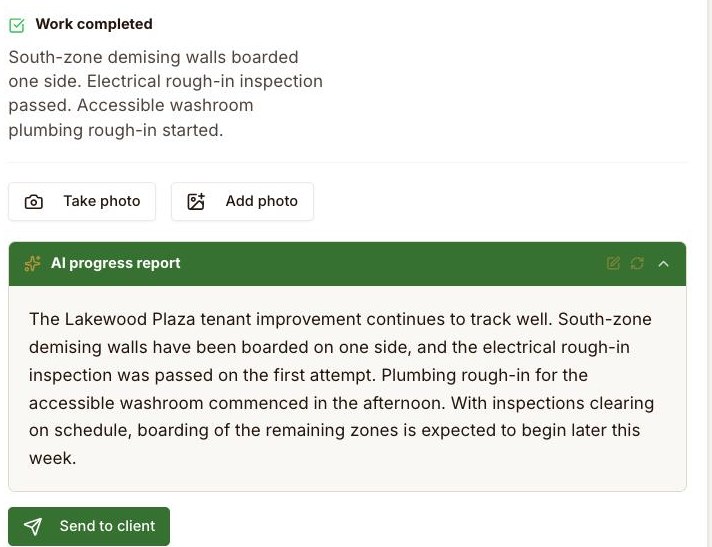 AI-written daily progress report ready to send to the client