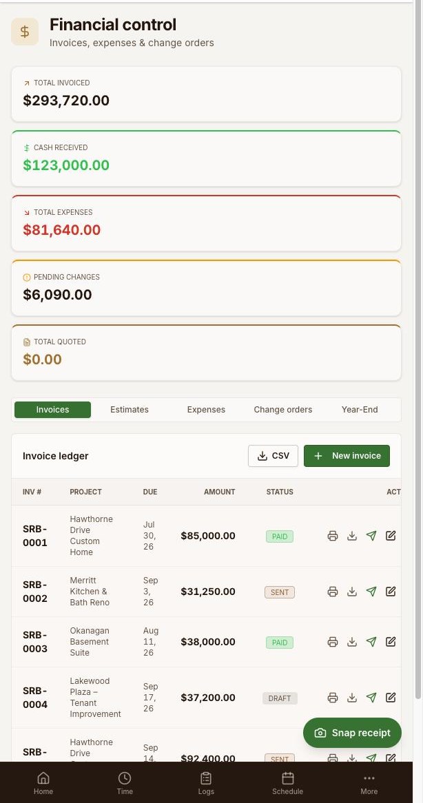 Snap receipt on mobile in the Copperleaf Build Finances tab